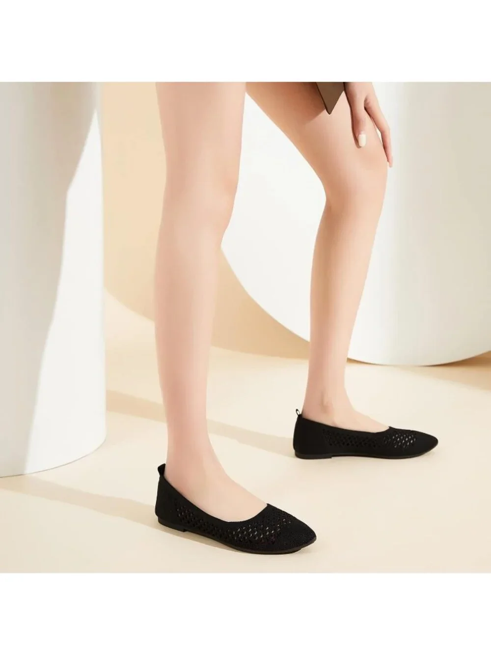 Women's Black Comfortable  Knit Pointed Toe Slip On Business Casual Ballet Flats
